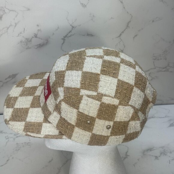 SUPREME Checkerboard Boucle Camp Cap TAN Hat Adjustable S/S 2019 Made In USA - Picture 3 of 7